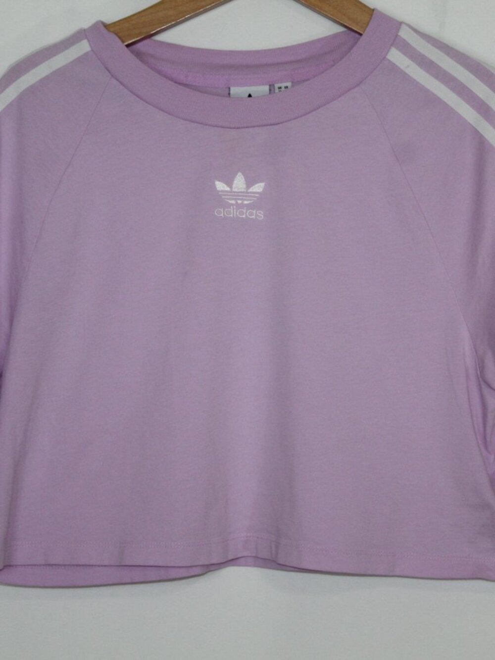 Adidas purple crewneck crop top trefoil embroidered short sleeve tee shirt - Picture 4 of 9